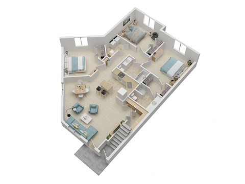 Floor plan for 3 beds, 2 baths, 1350 sqft